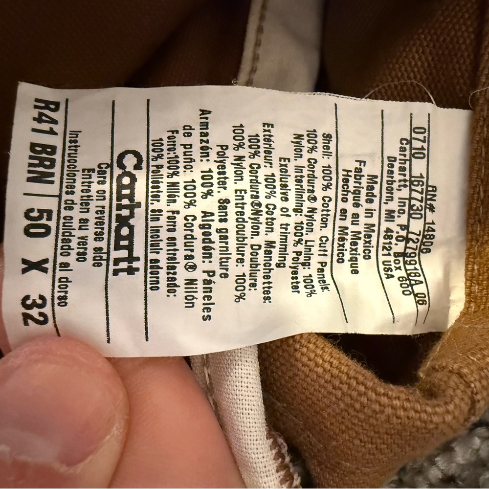 Carhartt Quilted Lined Duck Bib Overalls Mens 50x32 Zip To Thigh R41 BRN * - Picture 4 of 10